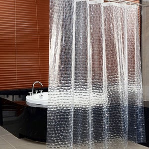 Blu Tenda da Doccia 180x180 cm, Tenda da Bagno Tessuto Poliestere Impermeabile Lavabile Antimuffa Antiruggine Lungo Decorativo Vasca da Bagno, con 12 Ganci Plastica, Azzurro Geometriche Strisce Design