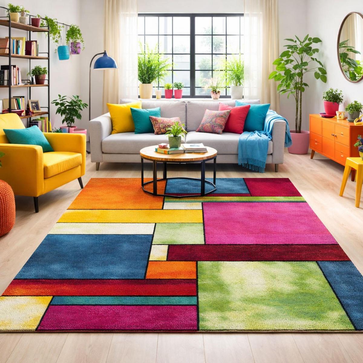 tapis grand salon 160x230 tissé multicolore rectangle motif géométrique LYN8 GEOME - 2
