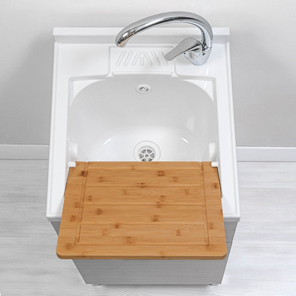 Lavabo 45x50 cm 1 porte gris avec vasque en résine et planche à laver - 2