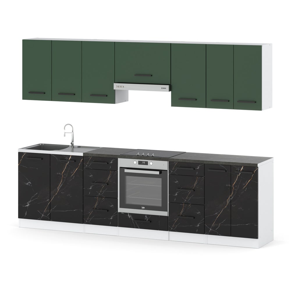 Kuchnia nowoczesna z blatem duża 2.8m duża butelkowa zieleń san sebastian