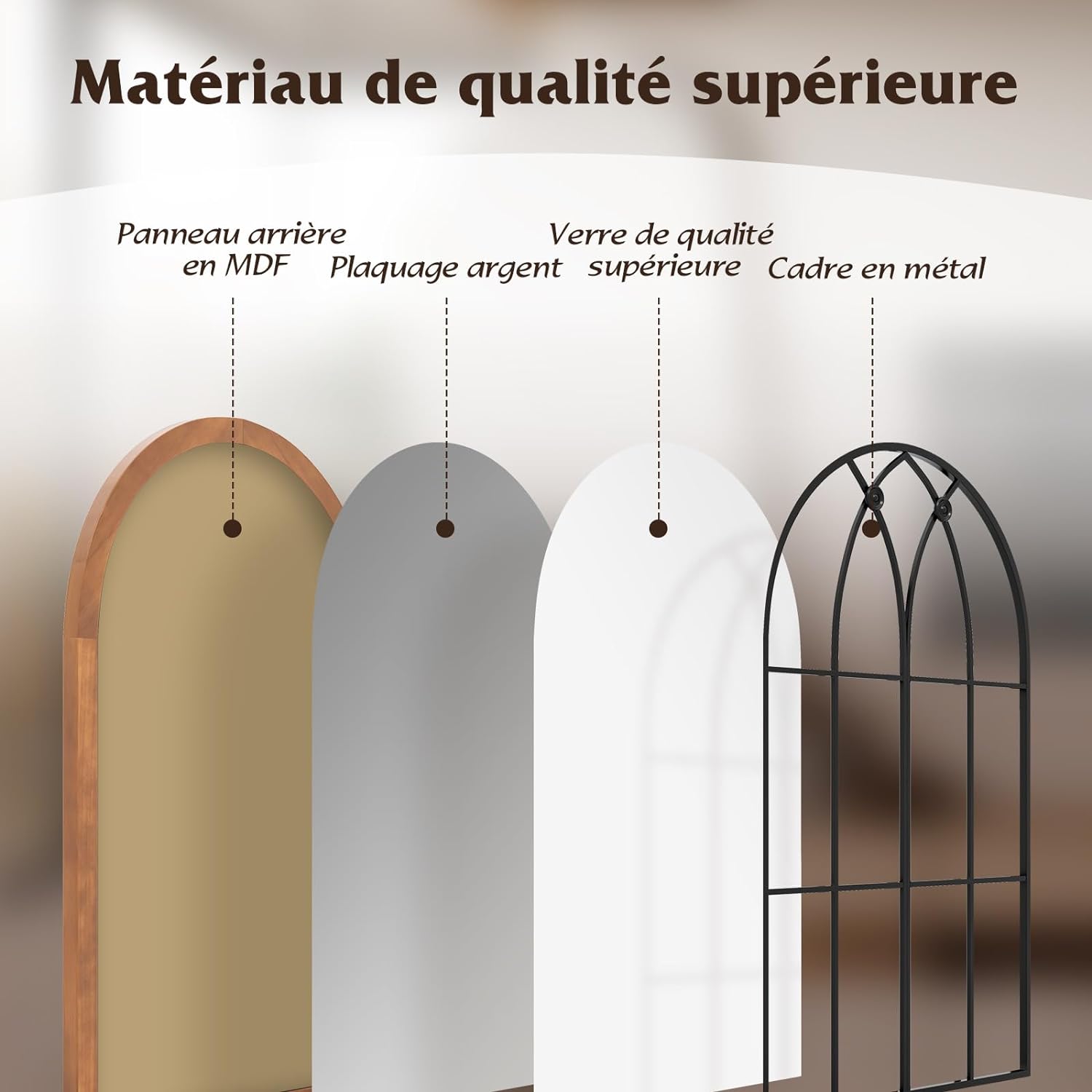 Specchio da Parete 60 x 90 CM, Specchio Finestra con Cornice in Legno di Abete, Specchio Decorativo con per Soggiorno Camera da Letto Ingresso - 3