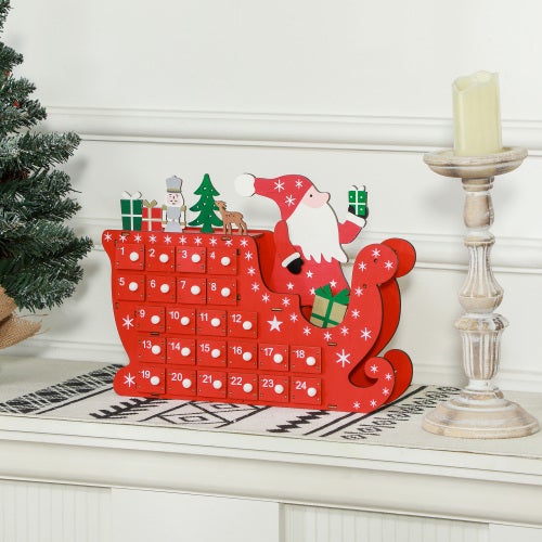 Calendario Dell'Avvento In Legno Con 24 Cassetti – Rosso, 20x10x29 Cm, Da Riempire Con Caramelle E Sorprese