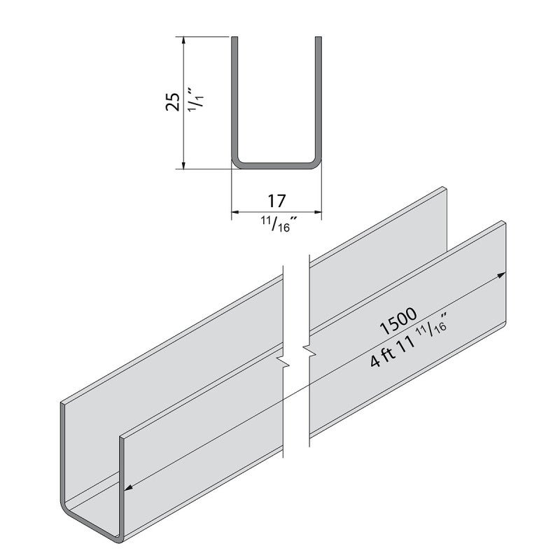 Profil de guidage en U en acier galvanisé 25 x 17 mm - 1,5 m - 3