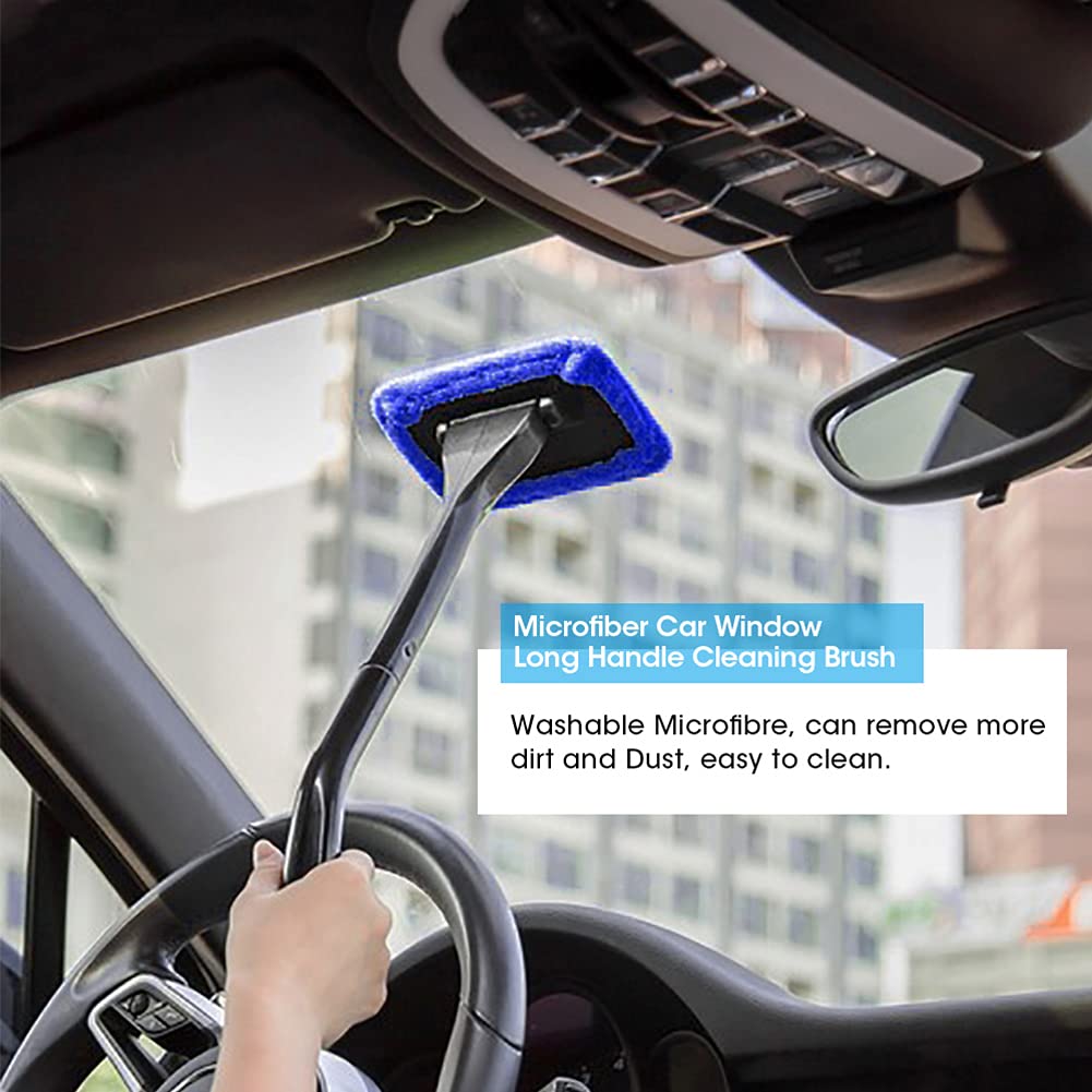 Brosse Nettoyage Pare-Brise Télescopique 180° – 4 Tampons Microfibre Lavables + Pulvérisateur – Idéal Voiture, Camion, Vitres Maison