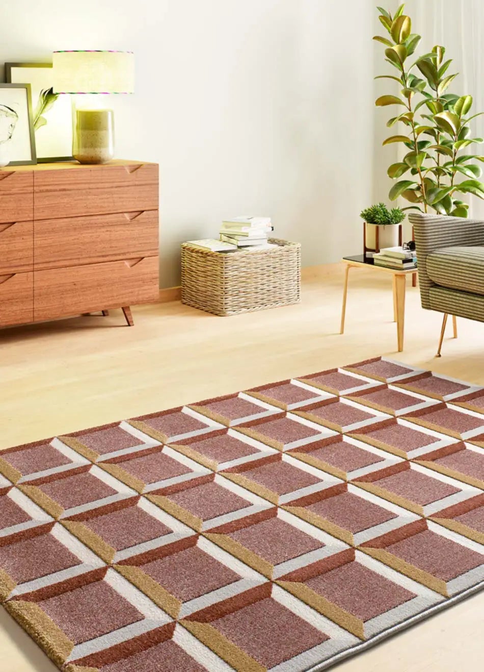 Dywan wewnętrzny prostokątny, miedziany, 160 x 230 cm, AMARA geometryczny z reliefem - ATTICGO