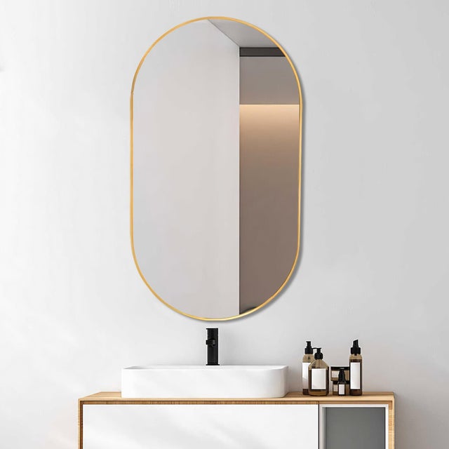 Miroir Ovale 50 x 80 cm Salle de Bain, Miroir Mural Aluminium, Montage Horizontal ou Vertical, Miroir Décoratif Moderne pour Salle de Bain, Salon