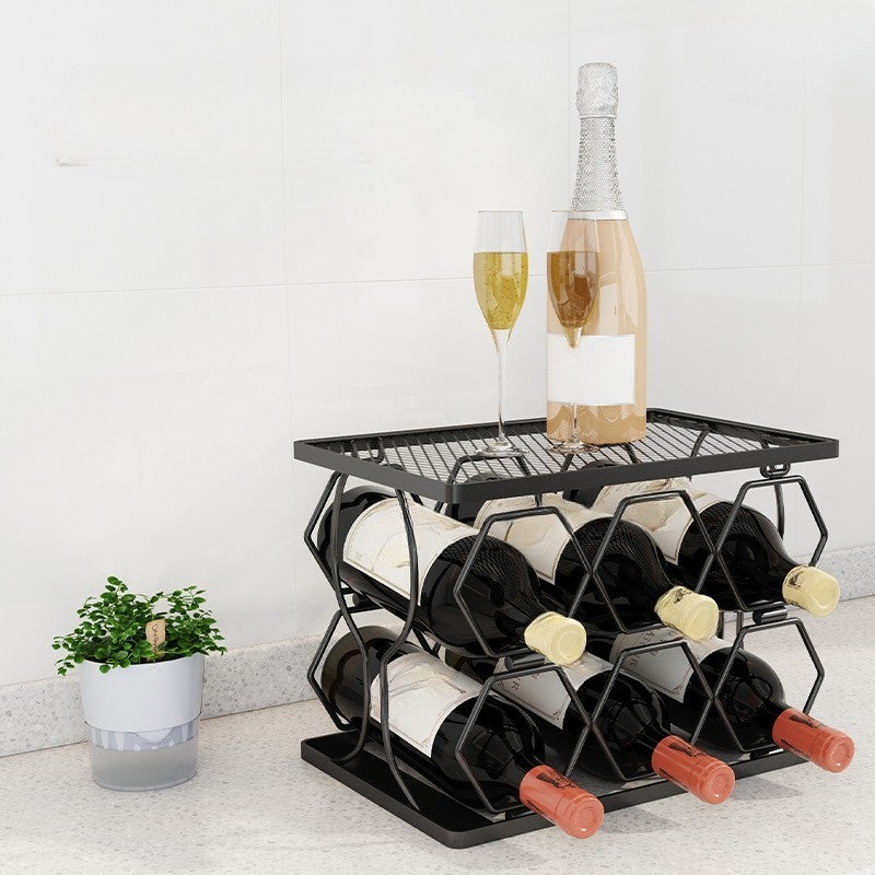 Stojak na wino, 32×22×23 cm, składana półka, bez montażu, maksymalna pojemność 8 butelek – czarny