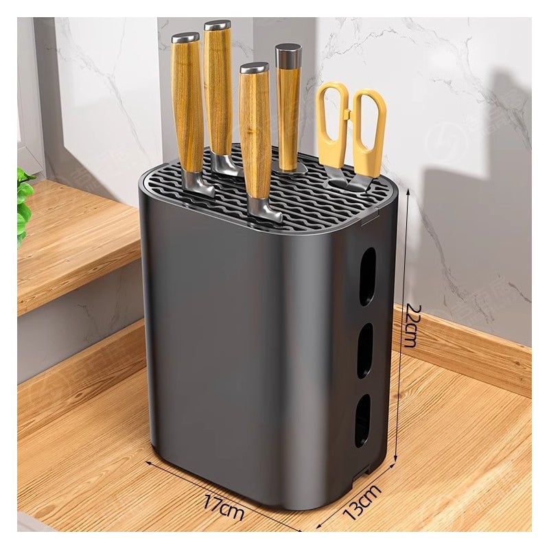 Blok na noże kuchenne, wielofunkcyjny stojak na przybory kuchenne i pałeczki, 22 × 17 × 12 cm, czarny
