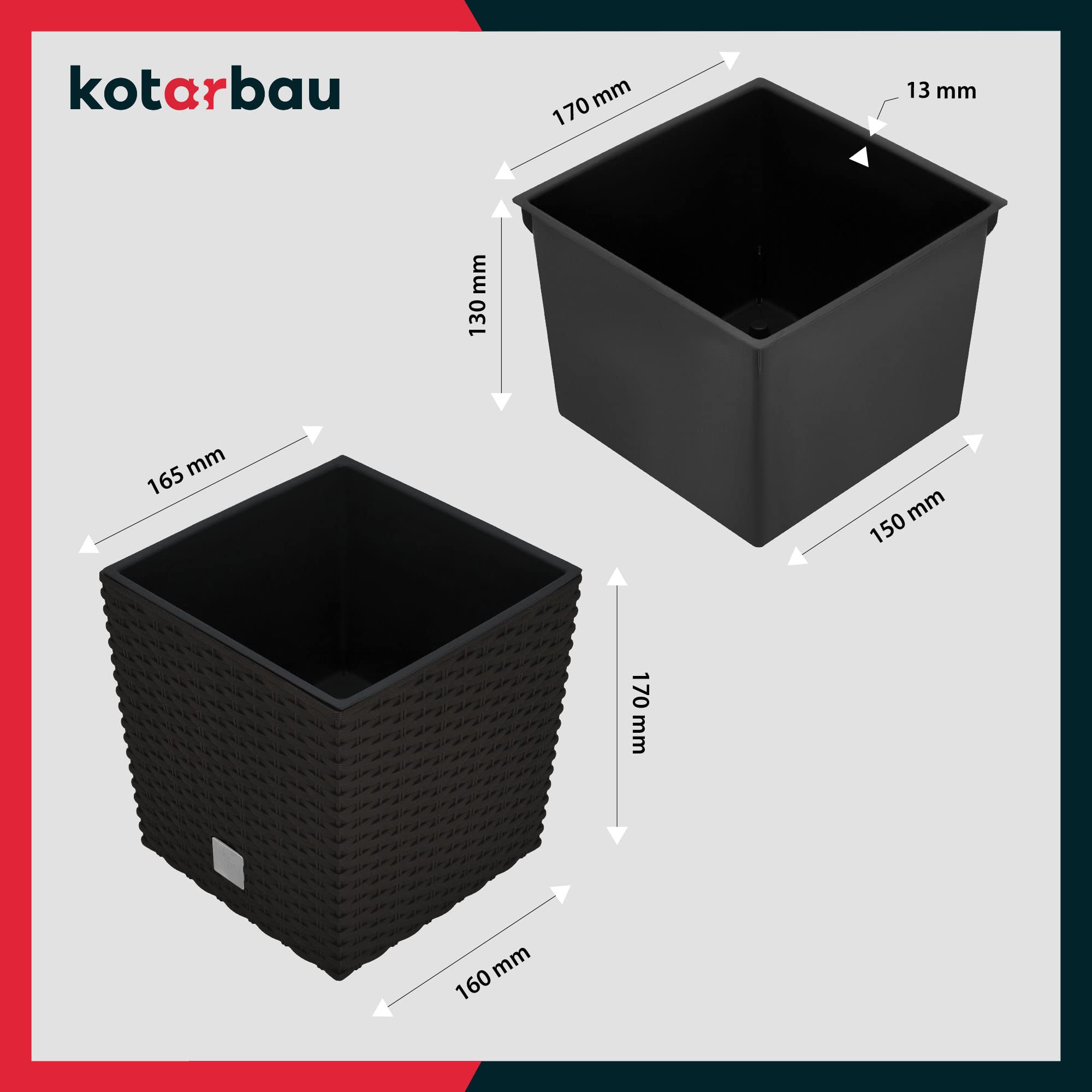 2x donica 4 l ogrodowa balkonowa taras kwiaty doniczka rattan wkład ogród - KOTARBAU - 3