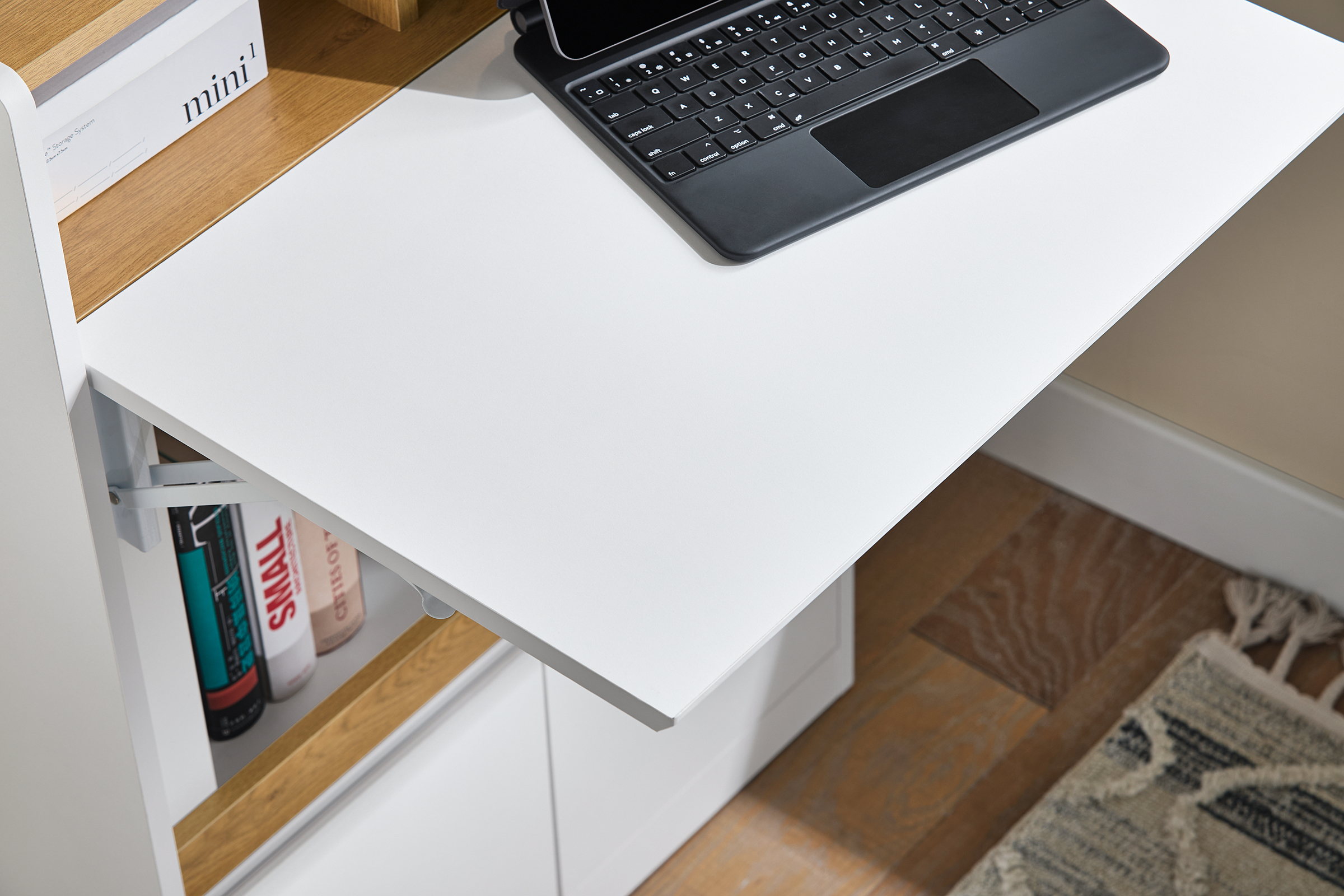 SoBuy Bureau Pliant Table d'Ordinateur Rabattable, Table de Bureau avec Étagères de Rangement, Blanc-Naturel FWT109-WN - 9