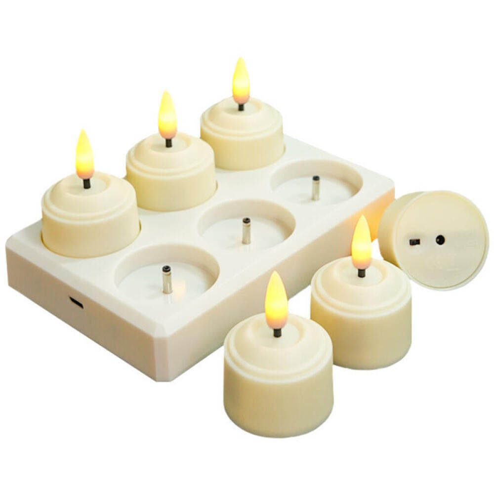 Ymenow Candele LED ricaricabili con timer remoto, 6pcs LED senza fiamma tremolanti luci da tè con caricatore USB a 6 porte per la tavola di casa Vacanze di nozze Natale Capodanno Decorazione