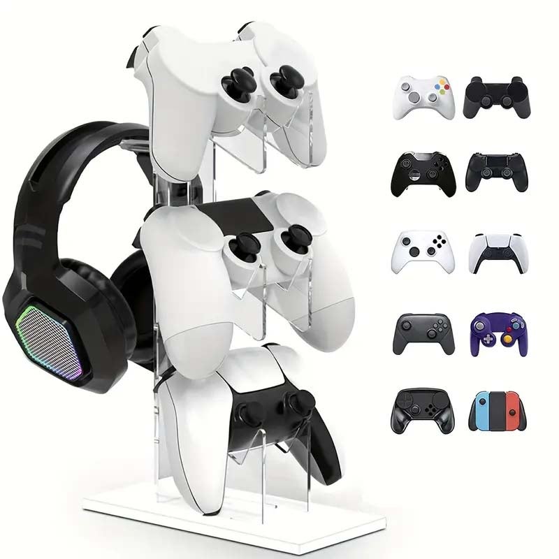 Supporto Universale A 2 Livelli Per Controller E Cuffie – Organizer Da Scrivania In Metallo E Acrilico Per PS5, PS4, Xbox