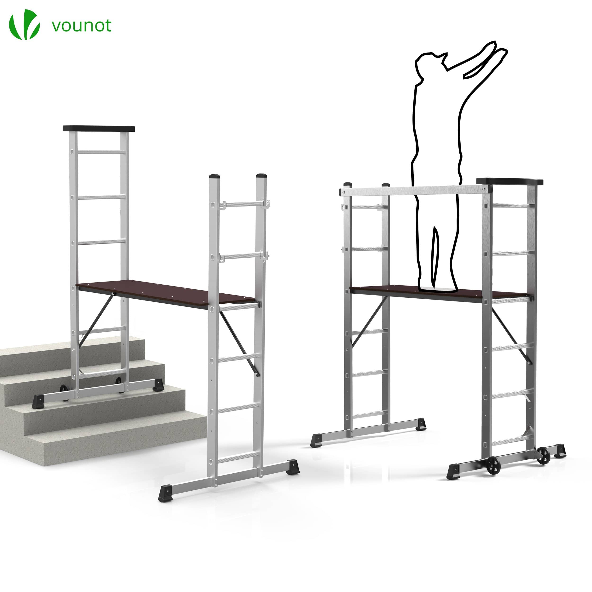 Échafaudage roulant 3 en 1 - échelle escabeau et plateforme de travail - aluminium - hauteur ajustable max 270cm - VOUNOT® - 4