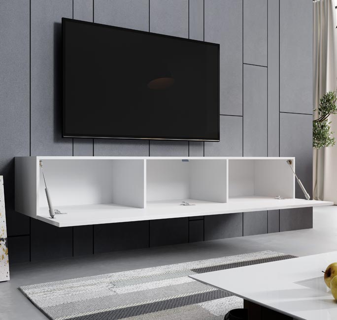 Meuble TV suspendu 1 porte | Meuble TV de salon | Blanc Finition brillante | Modèle Aitana M2 | 180x30x40cm - 3