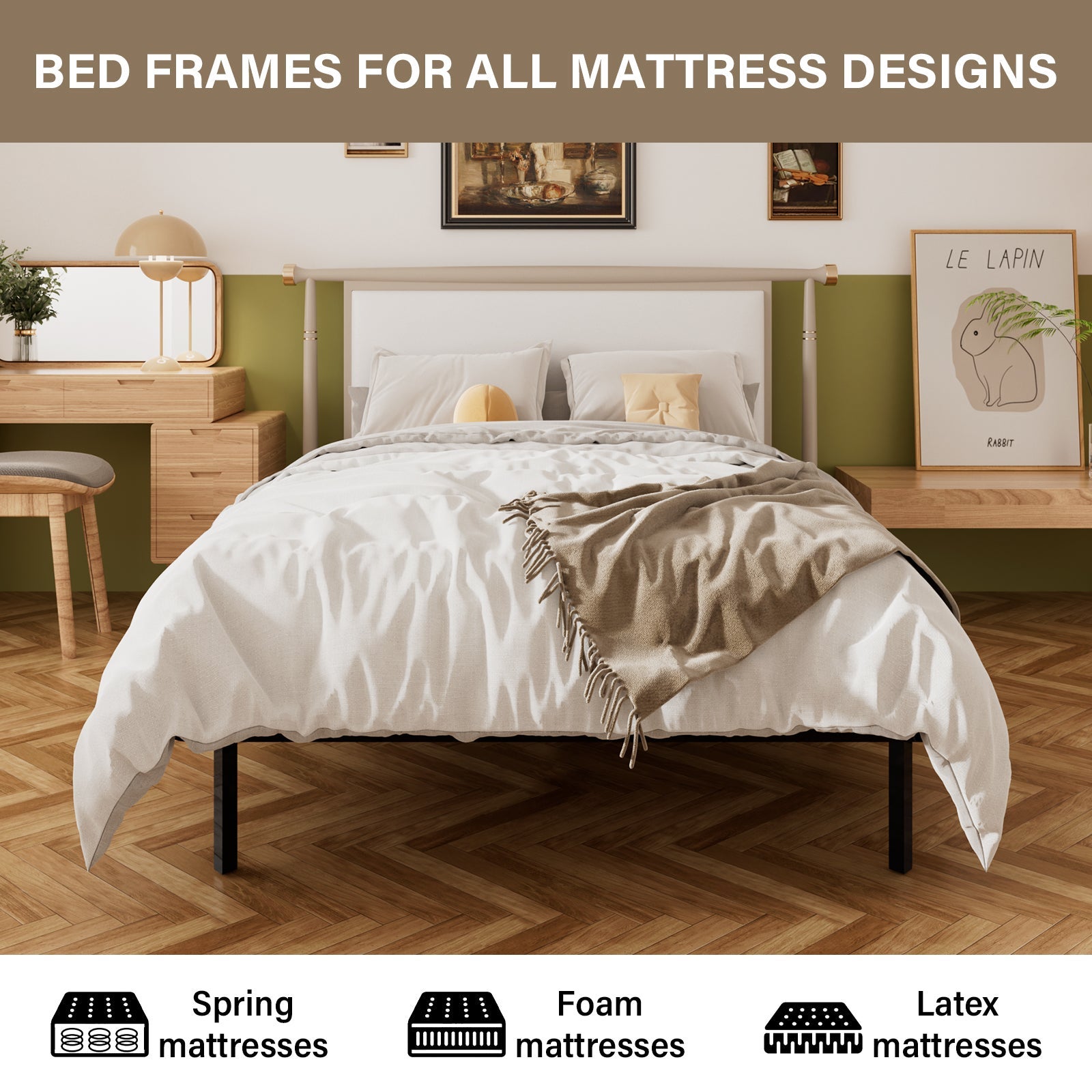 DEWINNER Sommier à Lattes 140x190 , Lit 2×14Lattes, 9 Pieds - 6