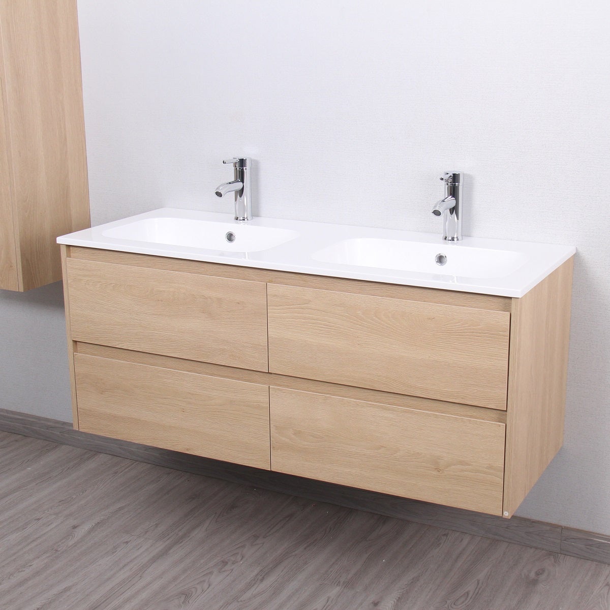 Meuble salle de bain design double vasque FORTINA largeur 120 cm chêne clair - 3