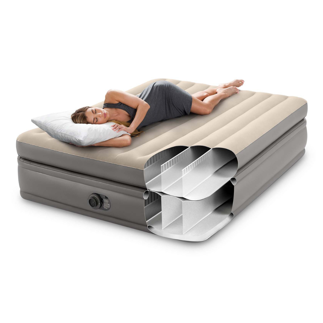 Matelas Gonflable Double Surélevé Avec Pompe électrique Intégrée - Fermeté Moyenne - Bleu