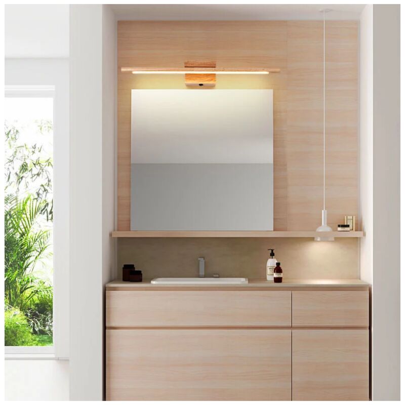 Lampe de miroir de salle de bain en bois avec interrupteur Applique murale d'intérieur moderne à LED IP44 Lampe, 60cm, 3000K - 4