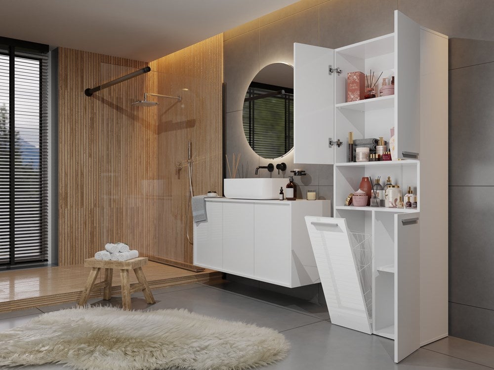 GLAZE | Mueble de baño con puerta + cesta | Estilo moderno | Dimensiones: 174x60x30cm | columna de baño - 5