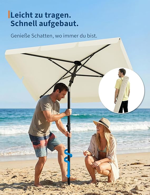 Parasol de Balcon Rectangulaire 200x125 cm, Anti-UV 50+, Inclinable et Réglable, avec Support Balustrade et Housse - 5