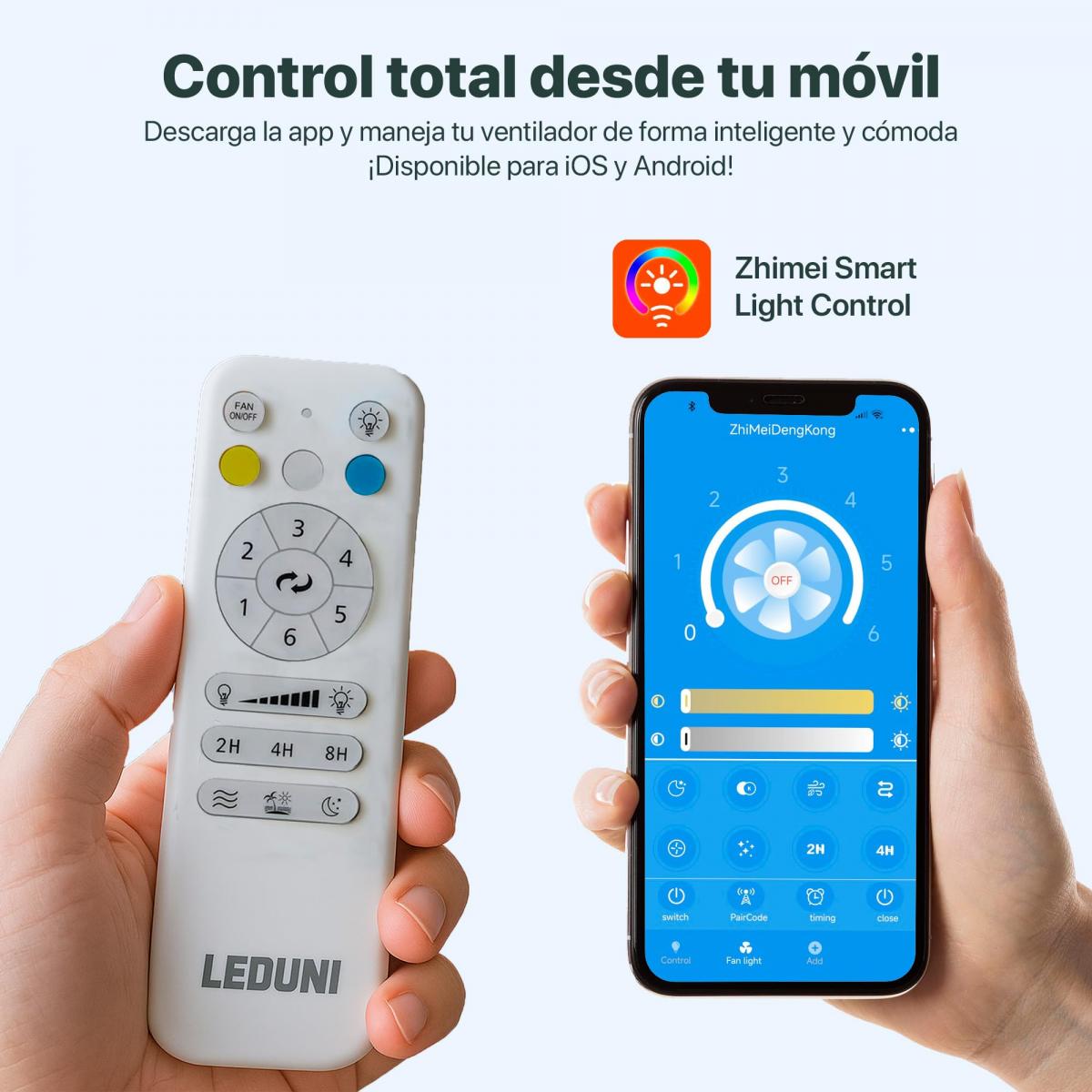 LEDUNI Ventilador con Luz LED Blanco Ø 50cm con mando+APP,Motor DC +Luz LED, 66W aspas retráctiles, CCT, Silencioso - 3
