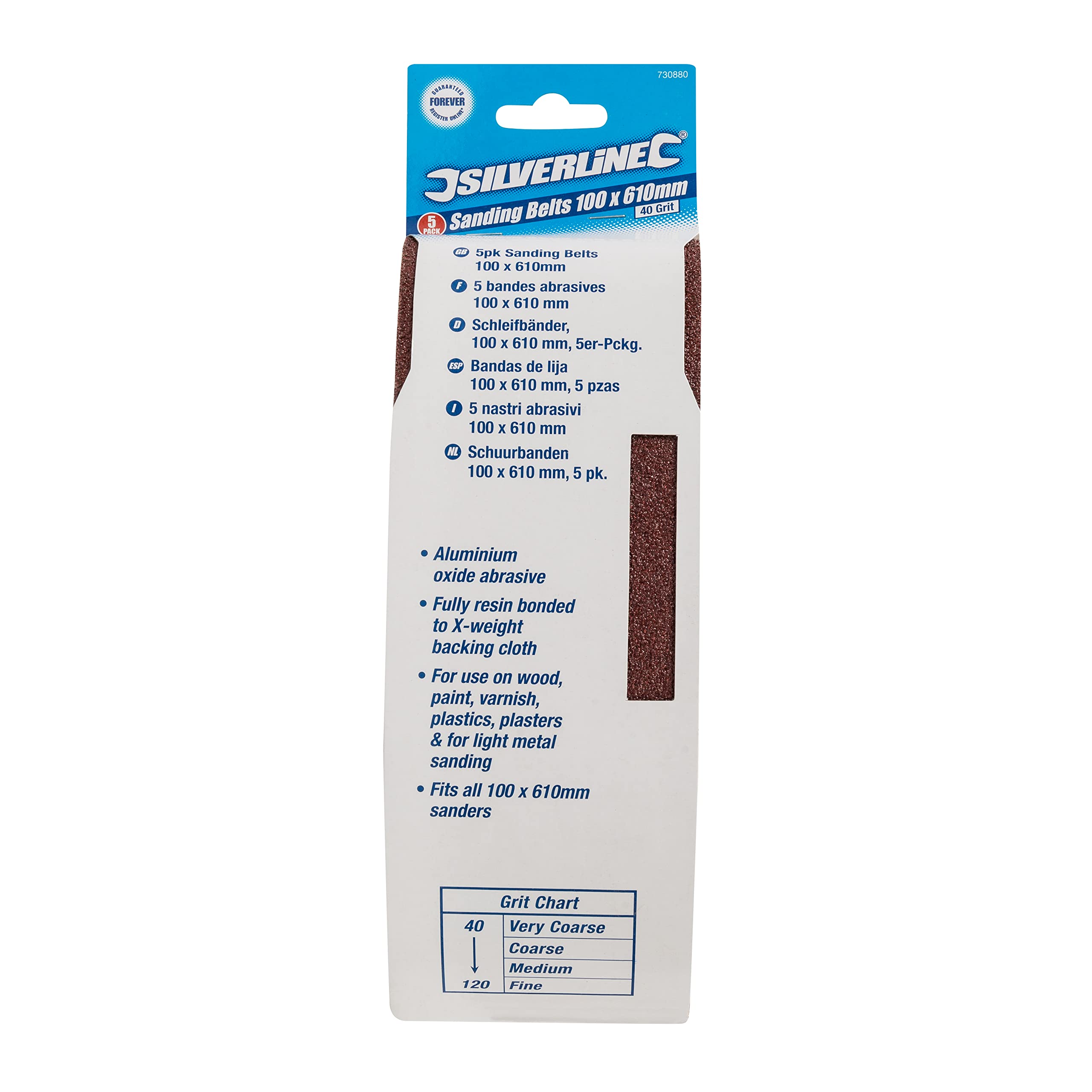 5 Nastri Abrasivi Per Levigatrice A Nastro - 100 X 610 Mm, Grana 24, Ossido Di Alluminio, Per Legno E Metallo