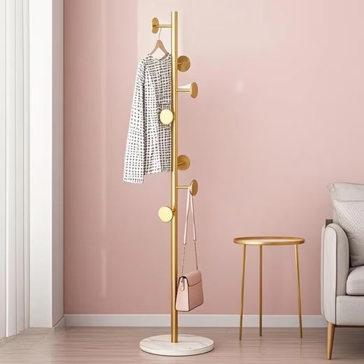 Porte-manteau en fer forgé avec socle en marbre — structure solide, design moderne, durable et peu encombrant, Or - 3