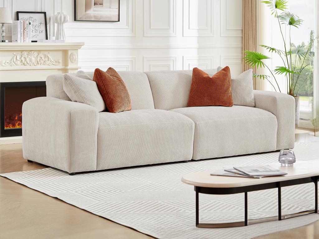 Sofá de 3 plazas de pana color beige TIRONO de Maison Céphy | Leroy Merlin