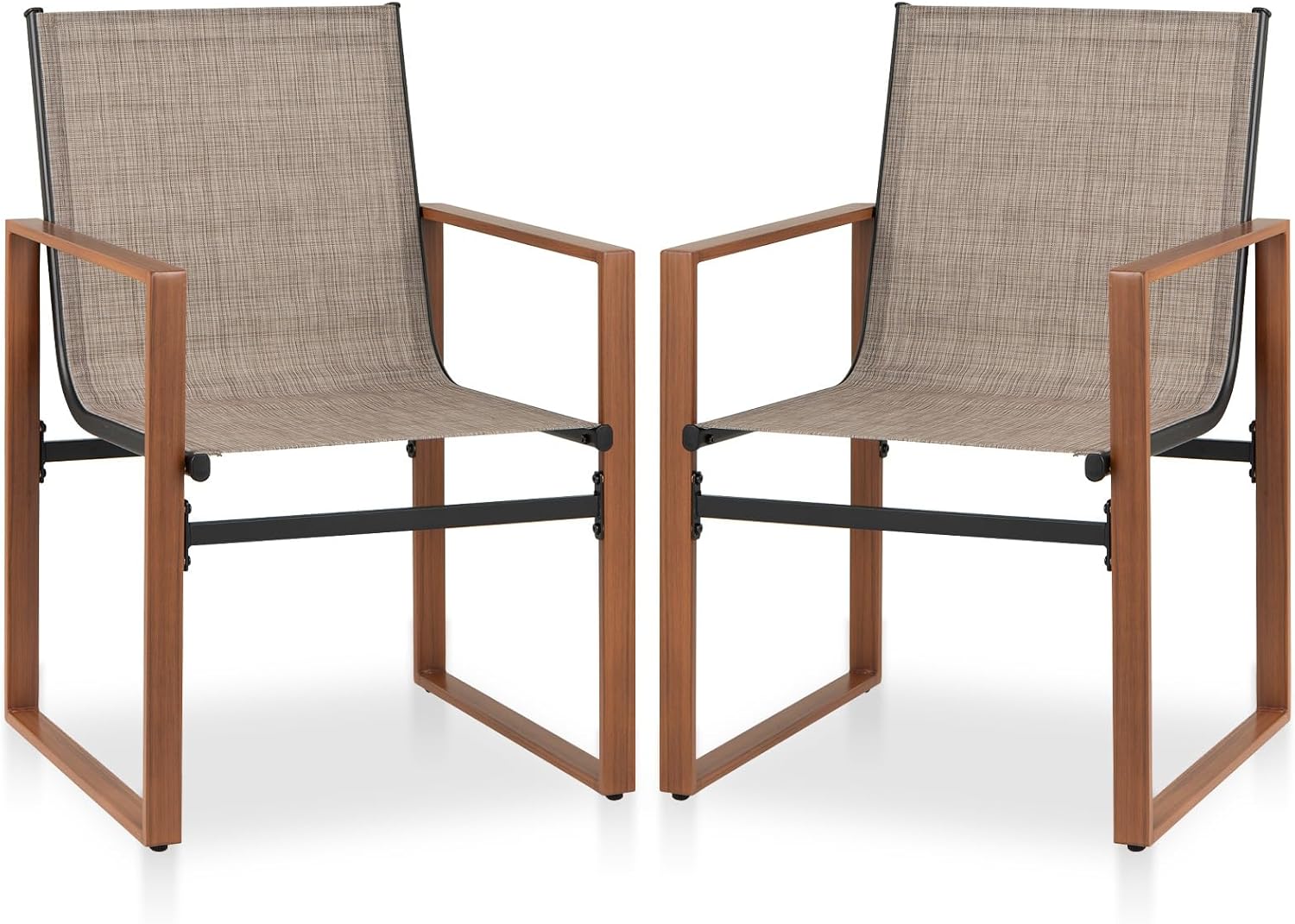 Lot De 2 Chaises Pliantes Jardin GOPLUS - Structure Bambou, Toile Beige, Capacité 150 Kg, Pliable Avec Sac - 57x72,5x92,5 Cm - 3