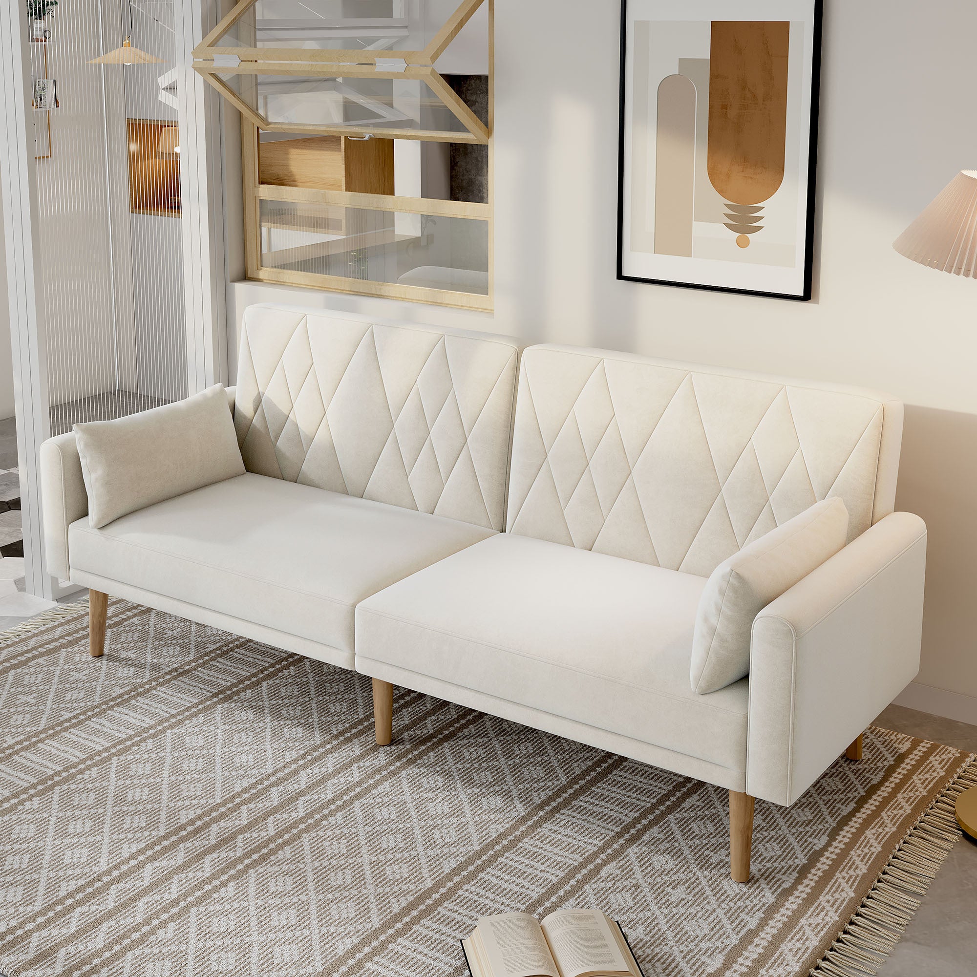 Canapé Convertible 2 Places MATT | Tissu Taupe | Dossier Inclinable | Lit 188x139cm | Livraison 2 Colis