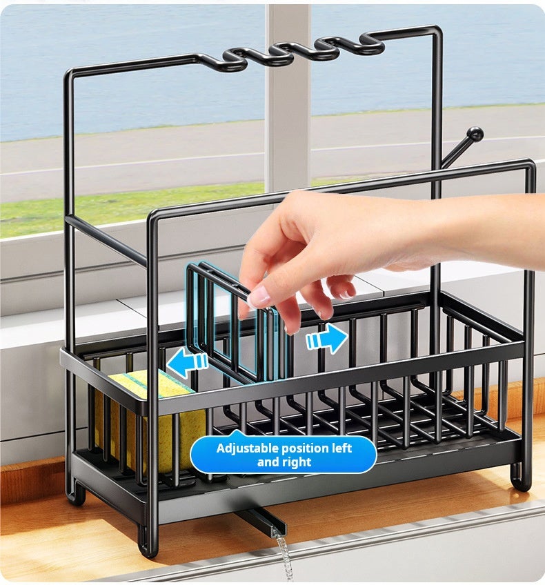 Organizador de fregadero, organizador de cocina de acero inoxidable con bandeja de drenaje extraíble, divisores extraíbles,colgador de paños de cocina - 8