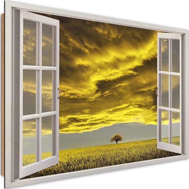 Tableau bois nuages ​​et arbre - 90 x 60 cm