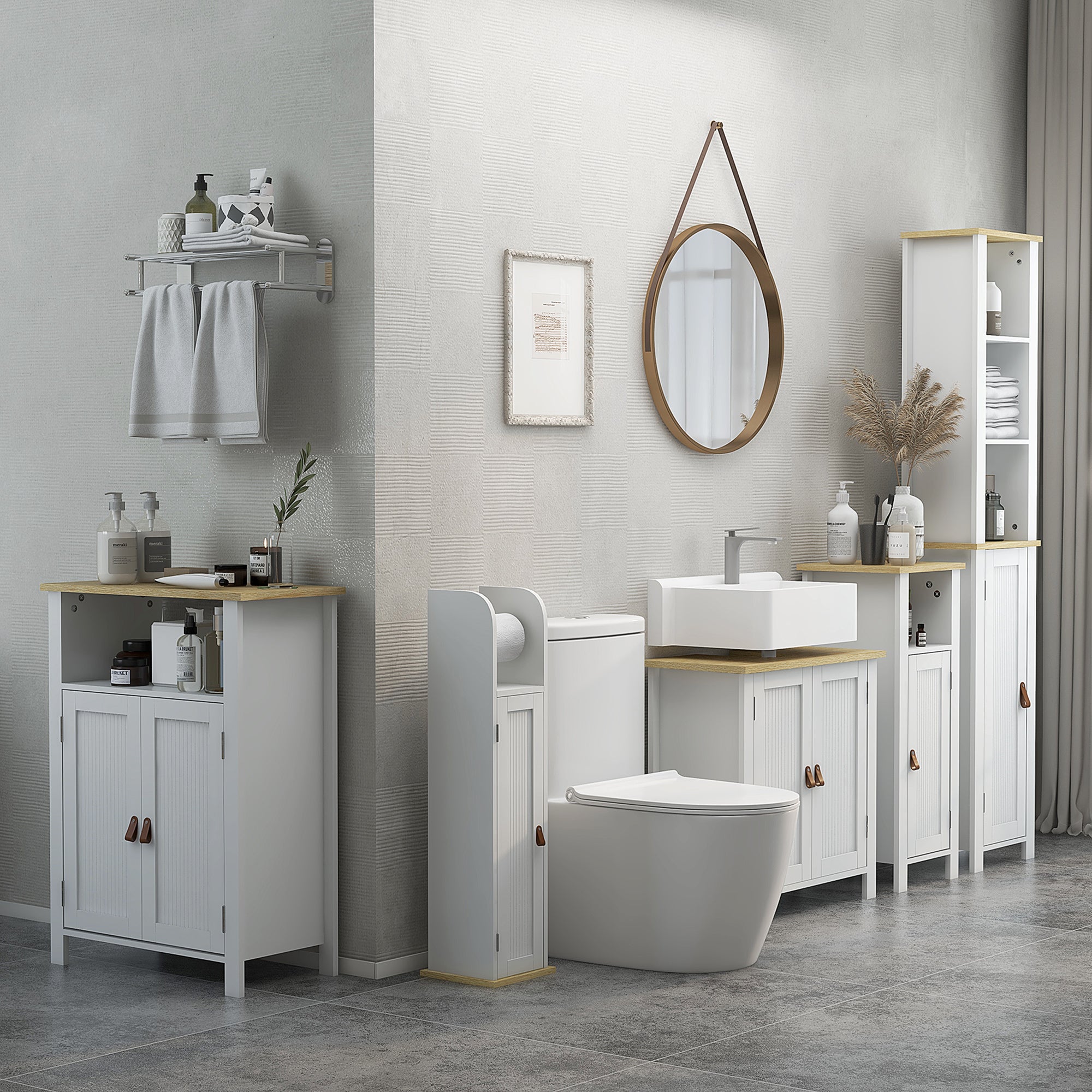 Meuble support papier toilette placard étagères ajustables 20x20x80 cm ...