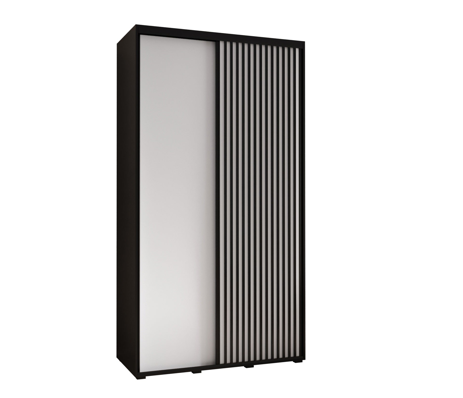 Szafa przesuwna wysoka Lanko 1 130 x 45 x 235,2 cm czarny + biały + lamele czarny - Abiks Meble