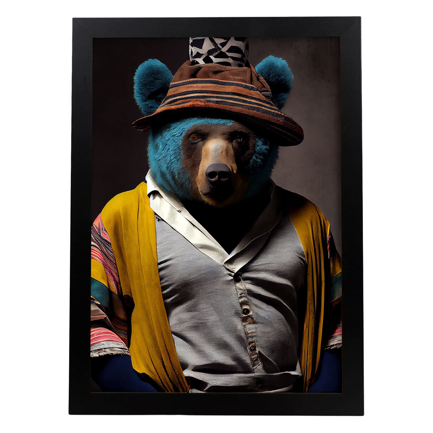 Nacnic poster de oso en estilo de fotografía a todo color divertidas ilustraciones realistas de animales con ropa humana a3 marco negro