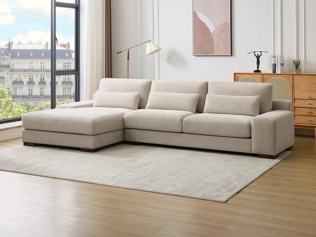 Grand Canapé D'angle Gauche Convertible En Tissu Texturé Beige ARCHIBALD