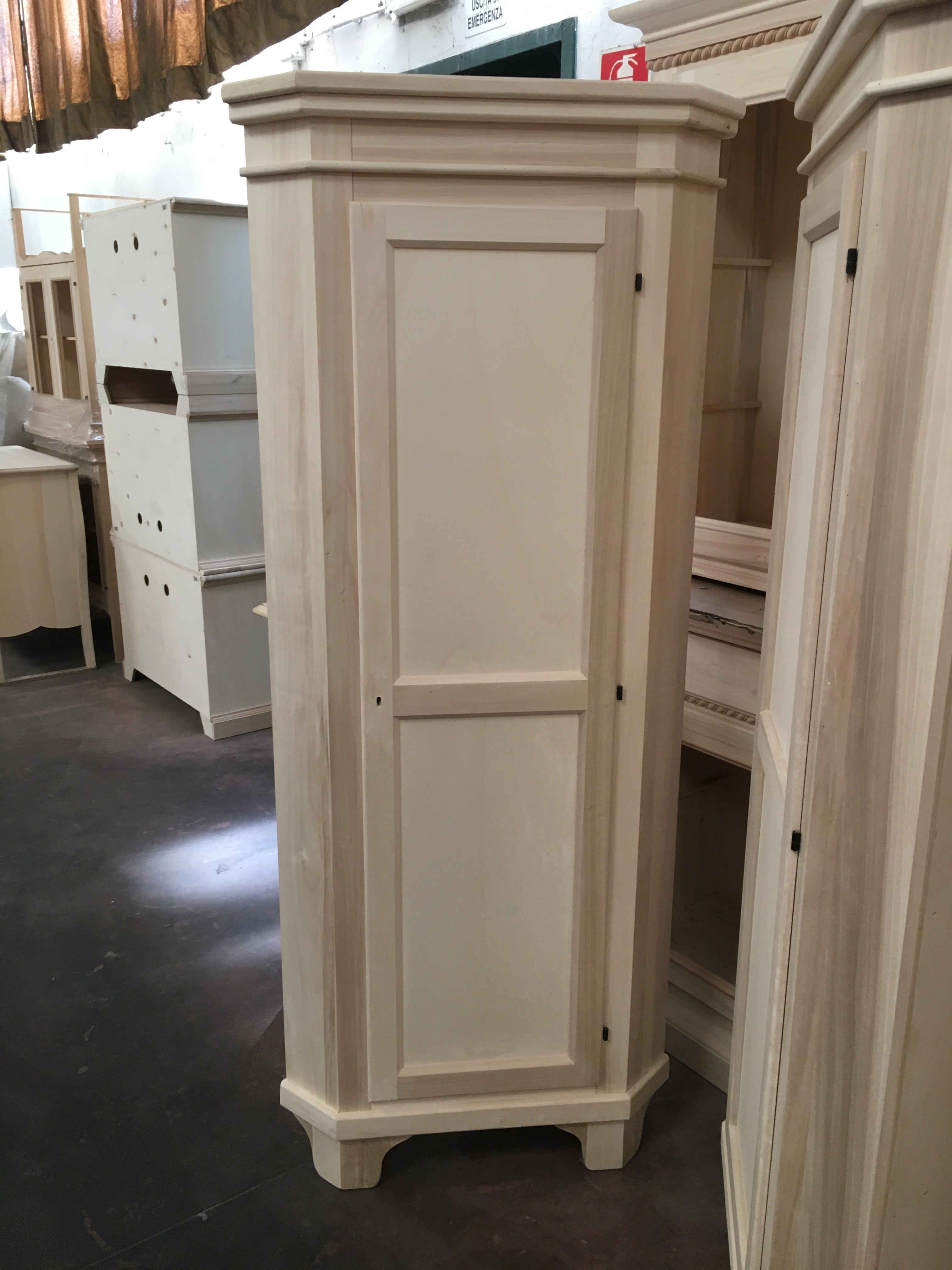 Mobile angolare vetrina 1 porta classico legno grezzo l.50 p.50 h.130