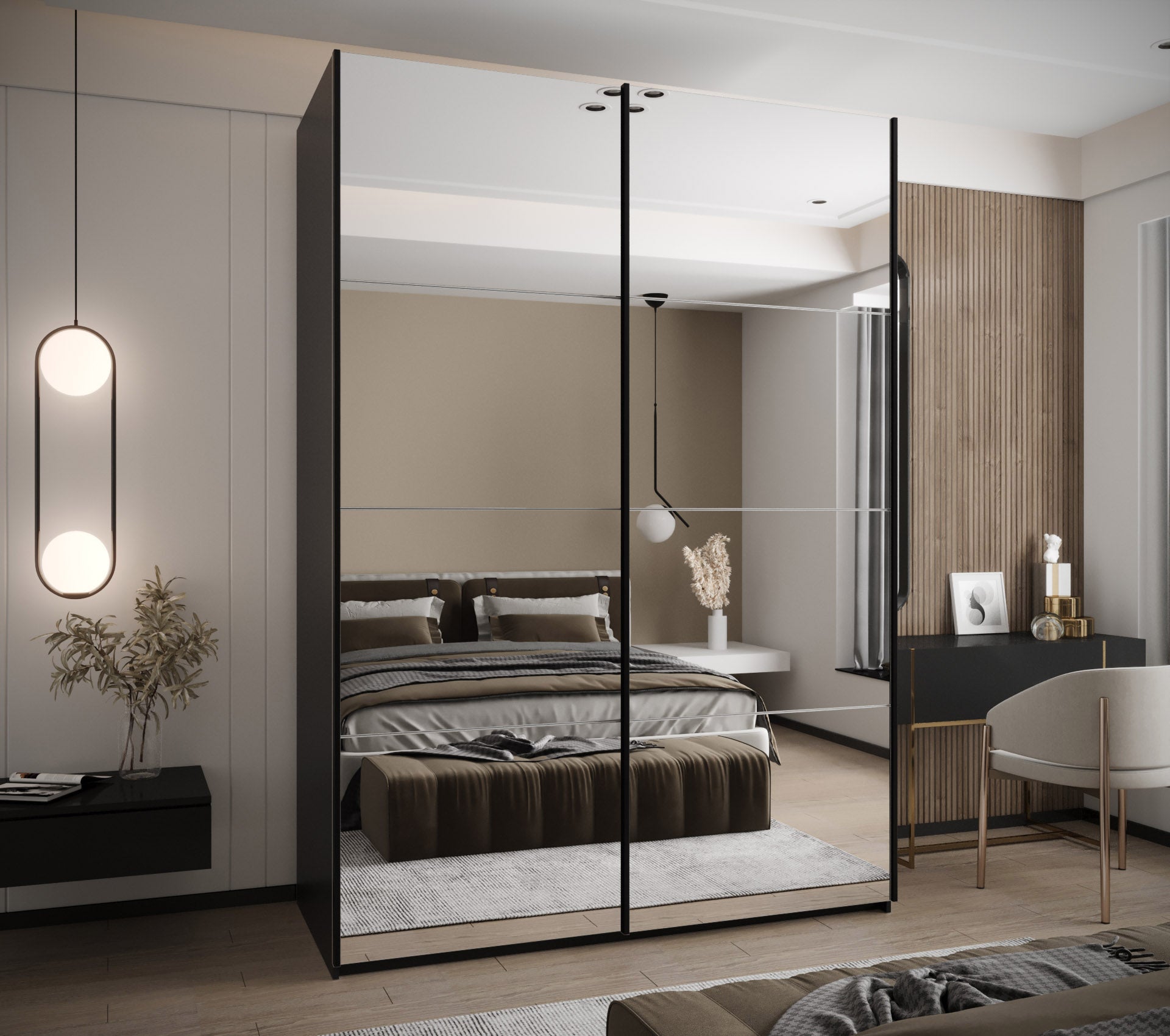 Szafa przesuwna wysoka Lux 2 180 x 64 x 245,5 cm czarny + biały + u. czarny - Abiks Meble - 2
