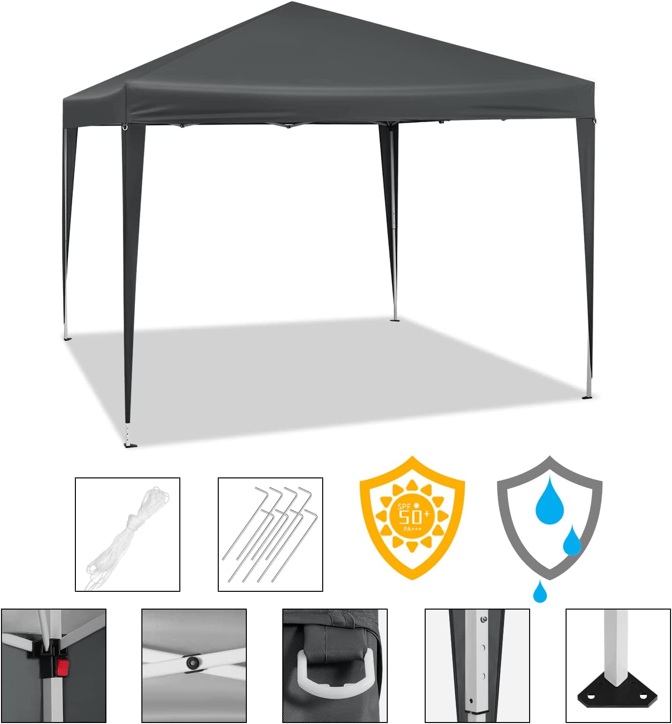 Tonnelle de Jardin. Tente Pliante. Protection du Soleil UV 50+. Facile à Installer Hauteur Réglable 3x3m. Anthracite,WOLTU - 5
