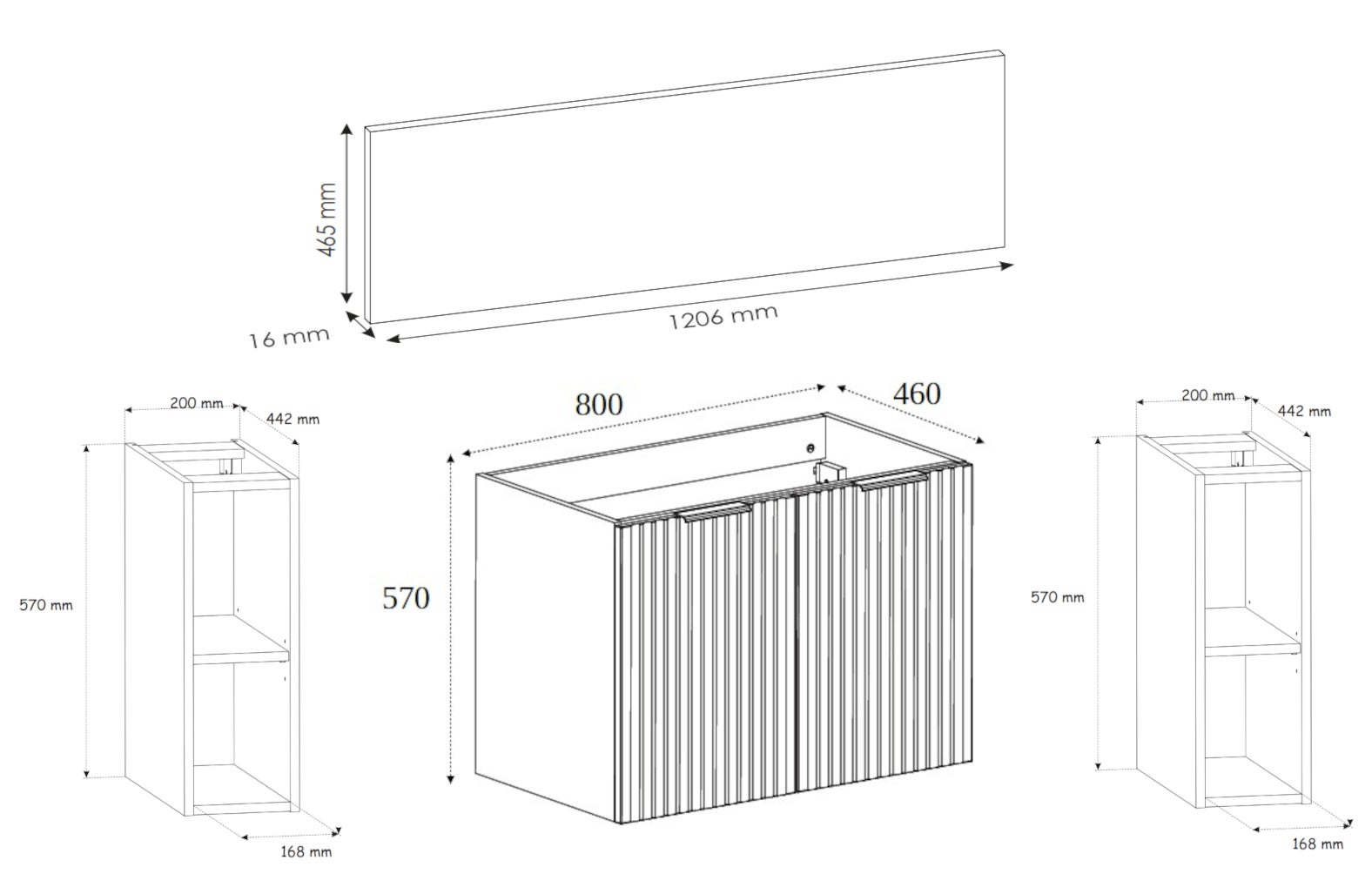 Zestaw łazienkowy FLOW 120 cm biały z blatem dąb craft i regałami - 3