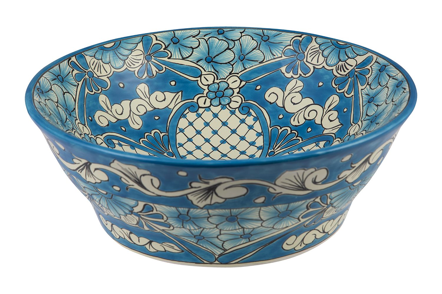 Meksykańska ceramiczna umywalka nablatowa Lorena – okrągła umywalka łazienkowa 42,5 x 15 cm | Ręcznie wykonana umywalka z motywami Talavera