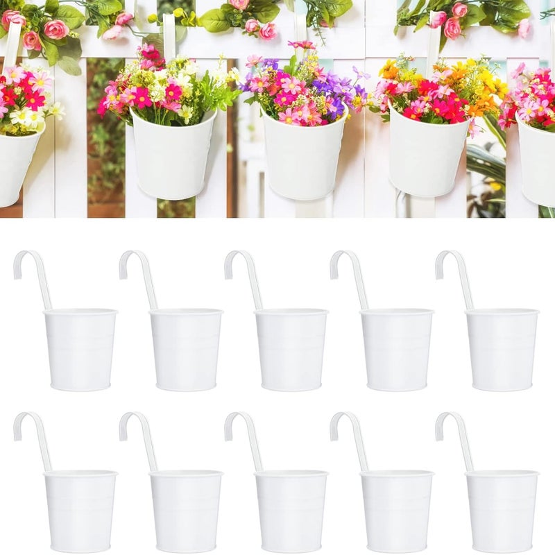 10 metalowych wiszących doniczek 10 cm, mała wisząca doniczka do wewnątrz i na zewnątrz, na balkon - z odpinanymi haczykami - biała