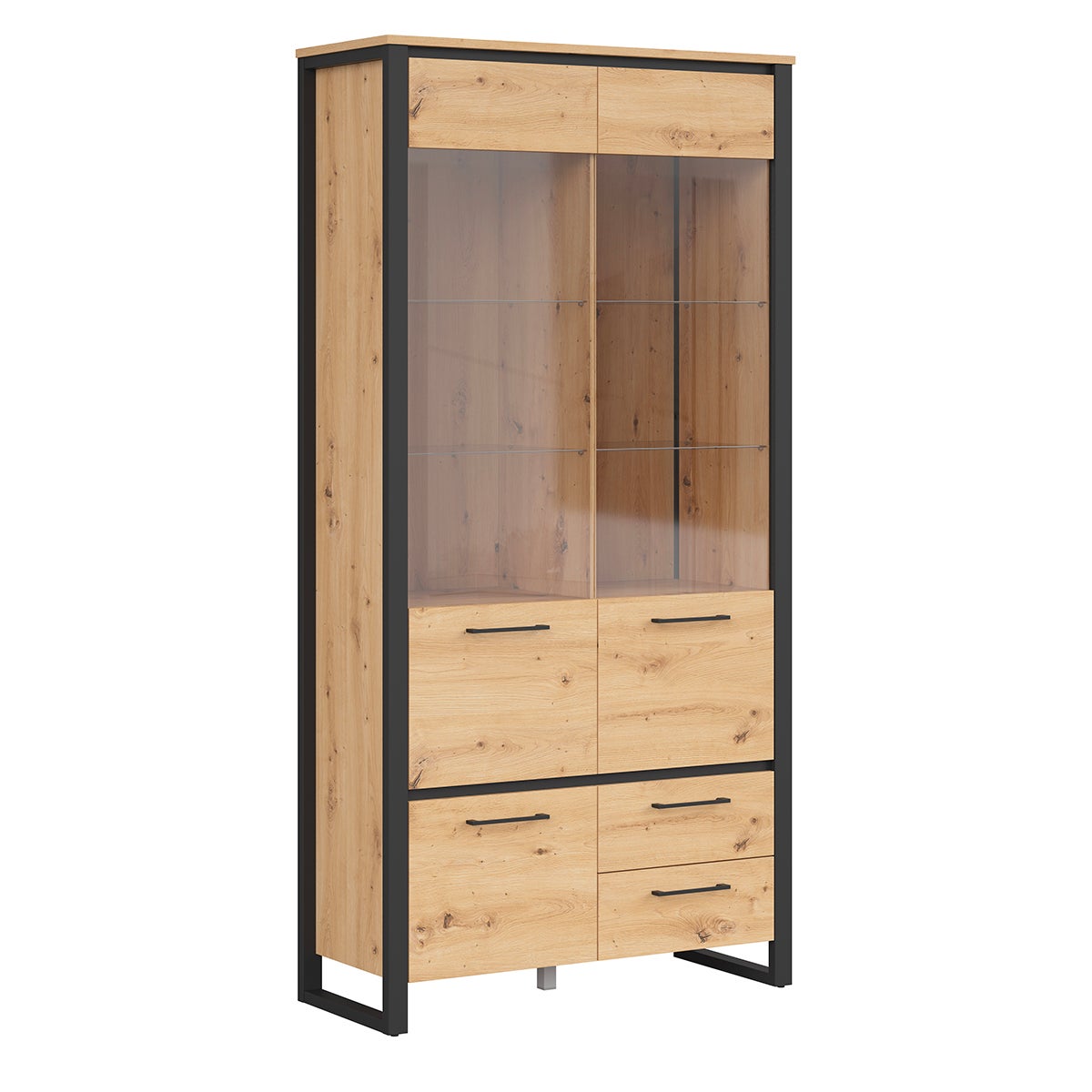 Buffet vaisselier en chêne 2 portes vitrées 2 tiroirs 2 portes bois - Console et buffet