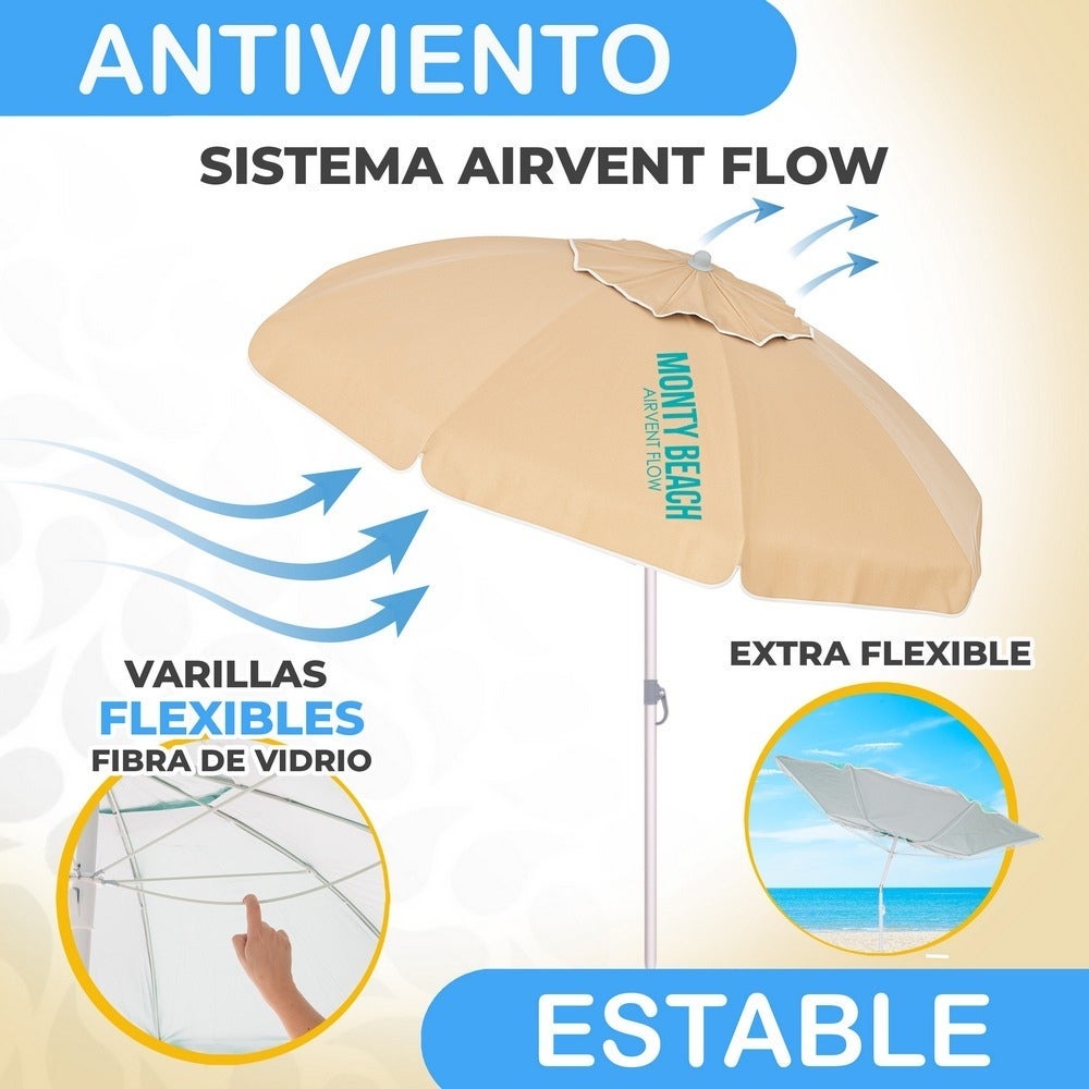 Sombrilla playa 240 cm con soporte arena, beige, ligera de Aluminio MONTY - 5