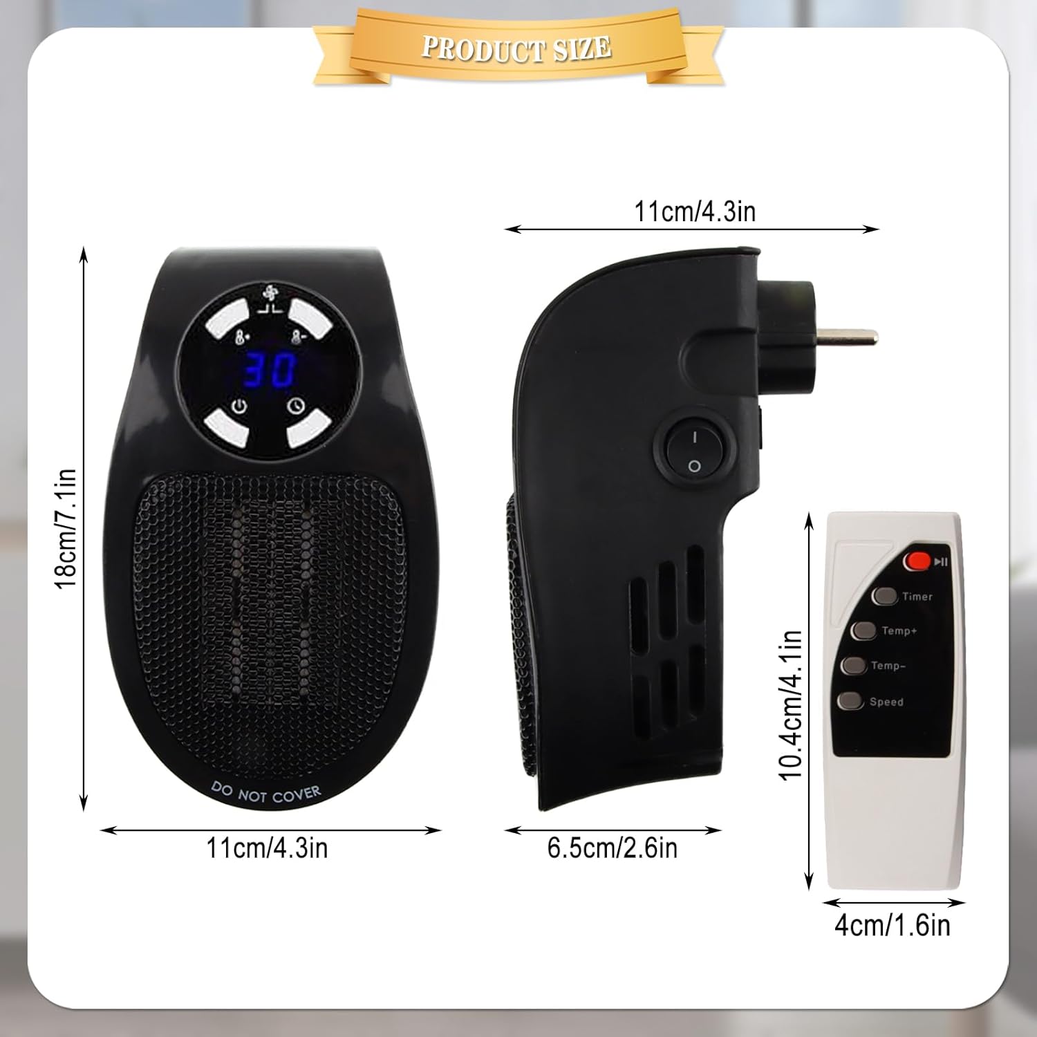 Radiateur électrique Mural 600W Portable - Ventilateur Et Télécommande - Silencieux - Pour Chambre, Bureau, Salle De Bain