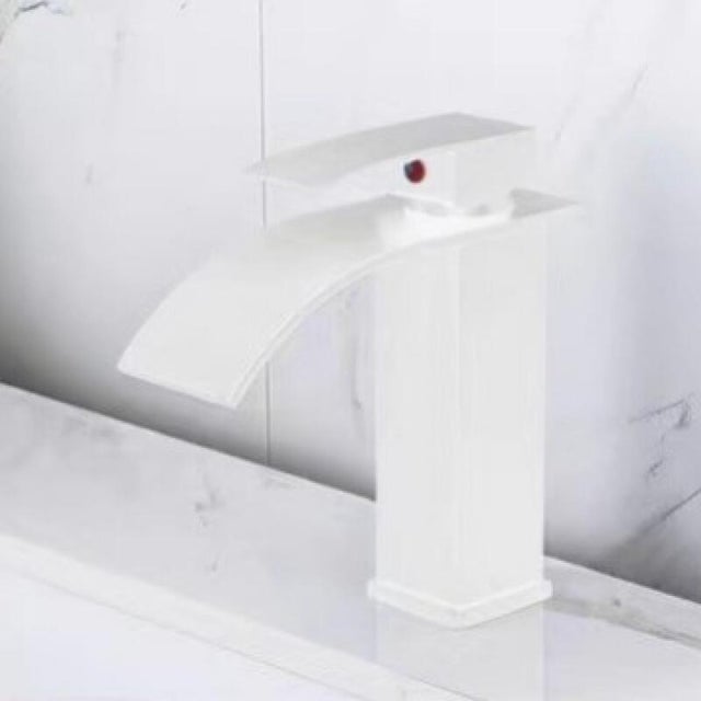 Robinet de salle de bain style cascade – Mitigeur monotrou eau chaude/eau froide – Bec courbé – Profil bas – Blanc : 17 x 6 x 20,5 cm