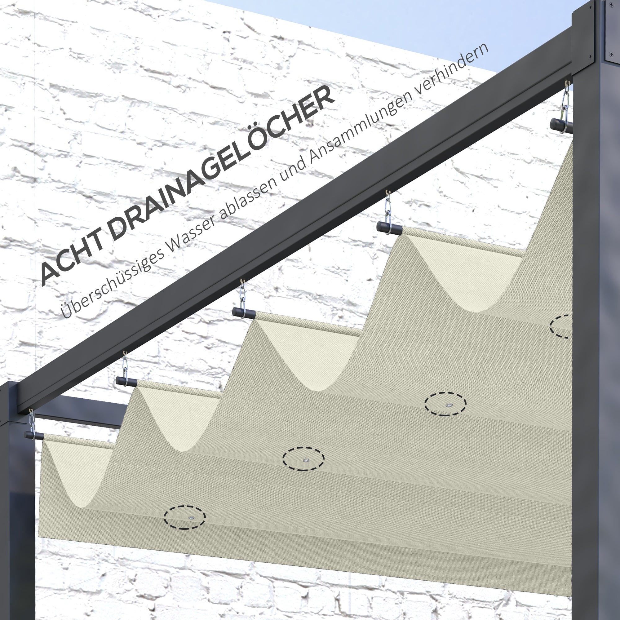 Toiture de remplacement pour pavillon de jardin de 2,85 x 2 m, extensible, montage facile, polyester, blanc crème - 6