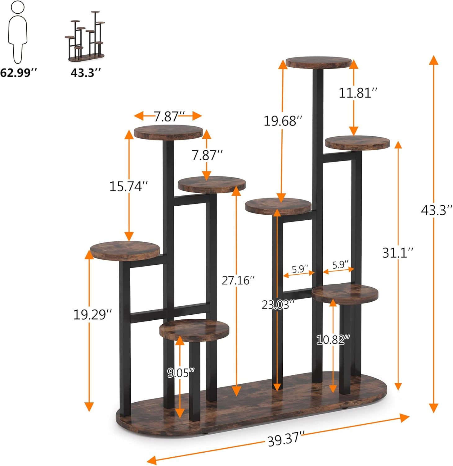 Supporto Per Piante In Legno 2 Pezzi – Interni/esterni, Stile Moderno/bohémien, Per Vasi 13-38 Cm, 68 Kg Di Portata - 4