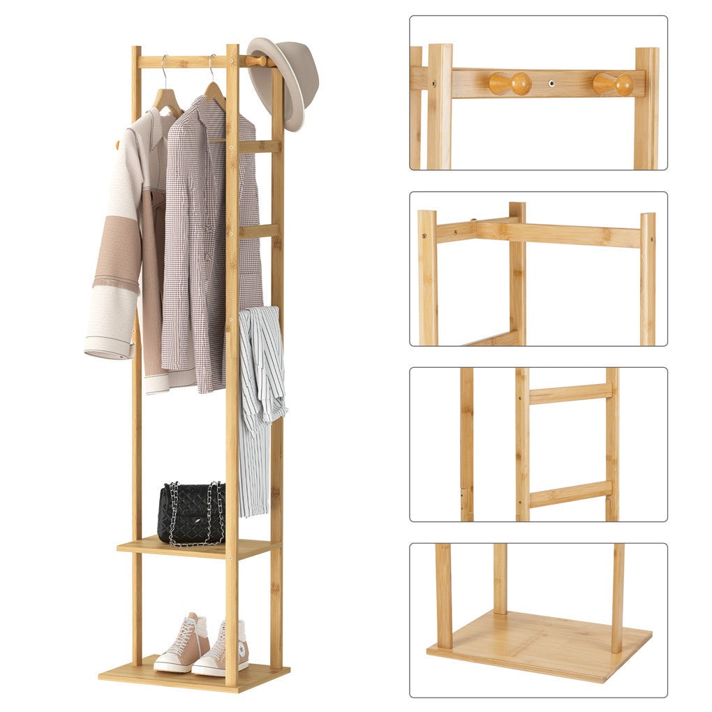 Porte-Manteau Sur Pieds en Bambou, 155 x 38 x 30cm, Charge max 35kg Pour Maison Chambre Salon - 5
