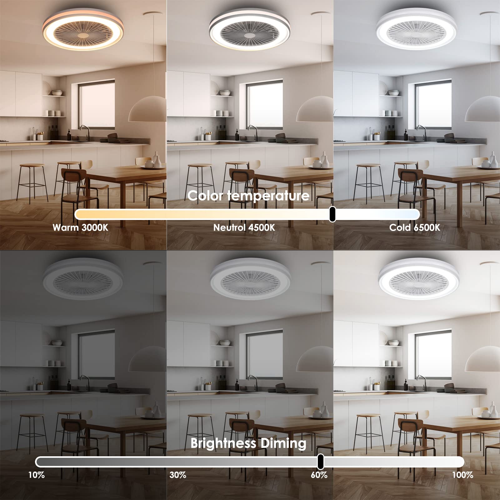 Ventilateur de plafond avec éclairage LED RGB Ø 47cm, Moteur DC Silencieux, Dimmable 3000-6500K, Fonction Été/Hiver, Mémoire & Minuterie, Télécommande - 4